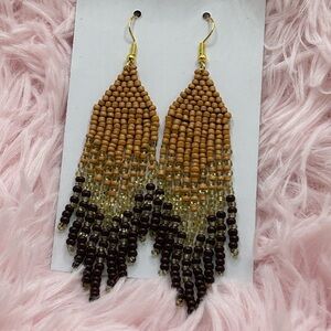 Brown, Gold & Black Fringe Earrings